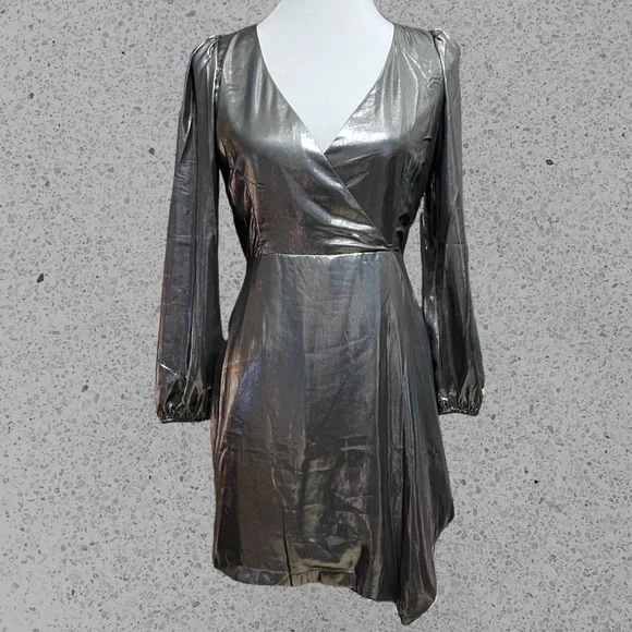 knee length dresses for ladies Metallic Sleeveless A-line Slit Gown by Rachel Allan 70861